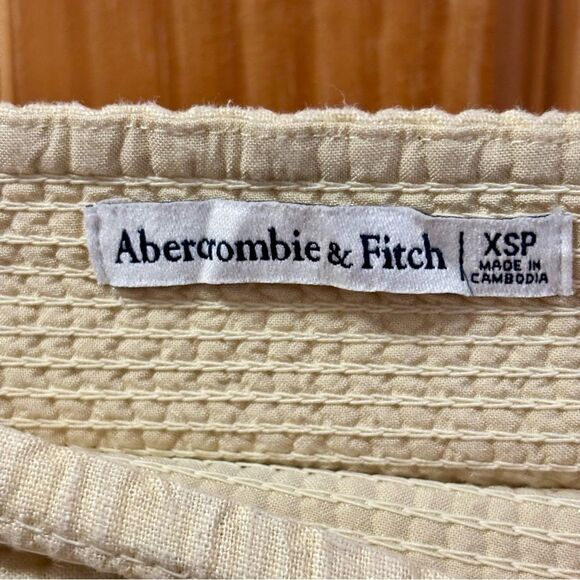 Abercrombie & Fitch Cream Linen Color Short Puff Sleeve Peasant Top Tunic XS - Picture 4 of 5